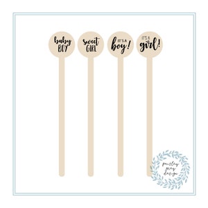 Wooden Drink Stirrers- Wood Coffee Stir Sticks - Cupcake Picks - Baby Designs - FREE U. S. SHIPPING