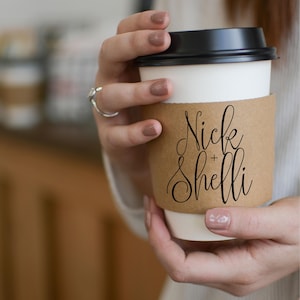 Custom Natural Brown Kraft Coffee Sleeves - Optional Cups and Lids - Custom Graphic - Wedding  Engagement Anniversary - FREE U. S. SHIPPING