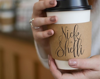Custom Kraft Coffee Sleeves – Optional Cups and Lids for Wedding, Engagement, Anniversary