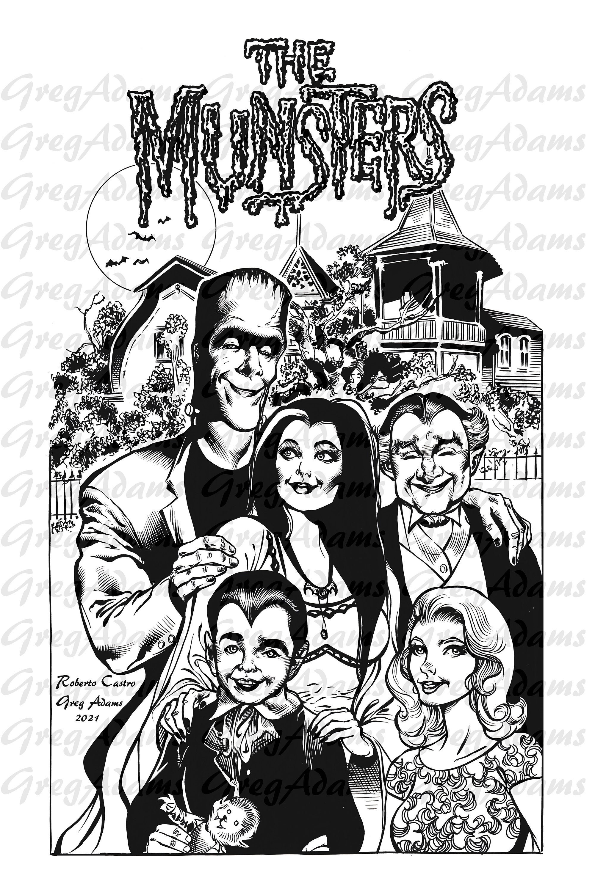 The MUNSTERS Family Portrait B&amp;W Art Print by Marvel and DC | Etsy
