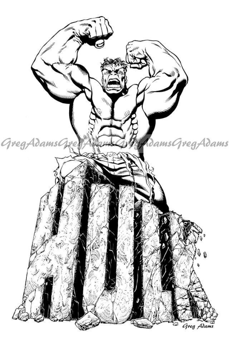 Hulk on top of Logo Marvel Comics Black and White 12 x 18 | Etsy