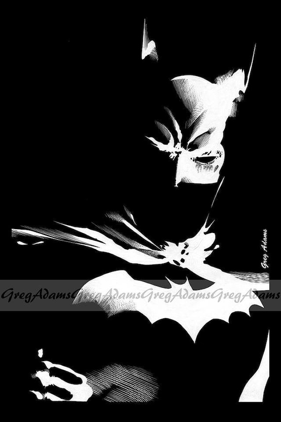 Batman en blanco y negro 12 x 18 impresión artística por - Etsy España