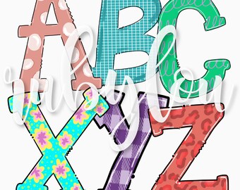 Doodle Letters Full ALPHABET PNG BUNDLE | alpha pack digital download | Sublimation design hand drawn | Printable Artwork | Digital File