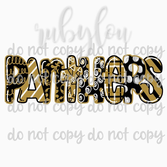 panthers doodle letters png black and gold digital etsy