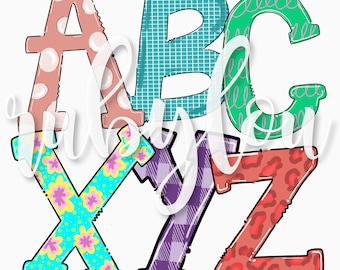 Doodle Letters Full ALPHABET PNG BUNDLE | alpha pack digital download | Sublimation design hand drawn | Printable Artwork | Digital File