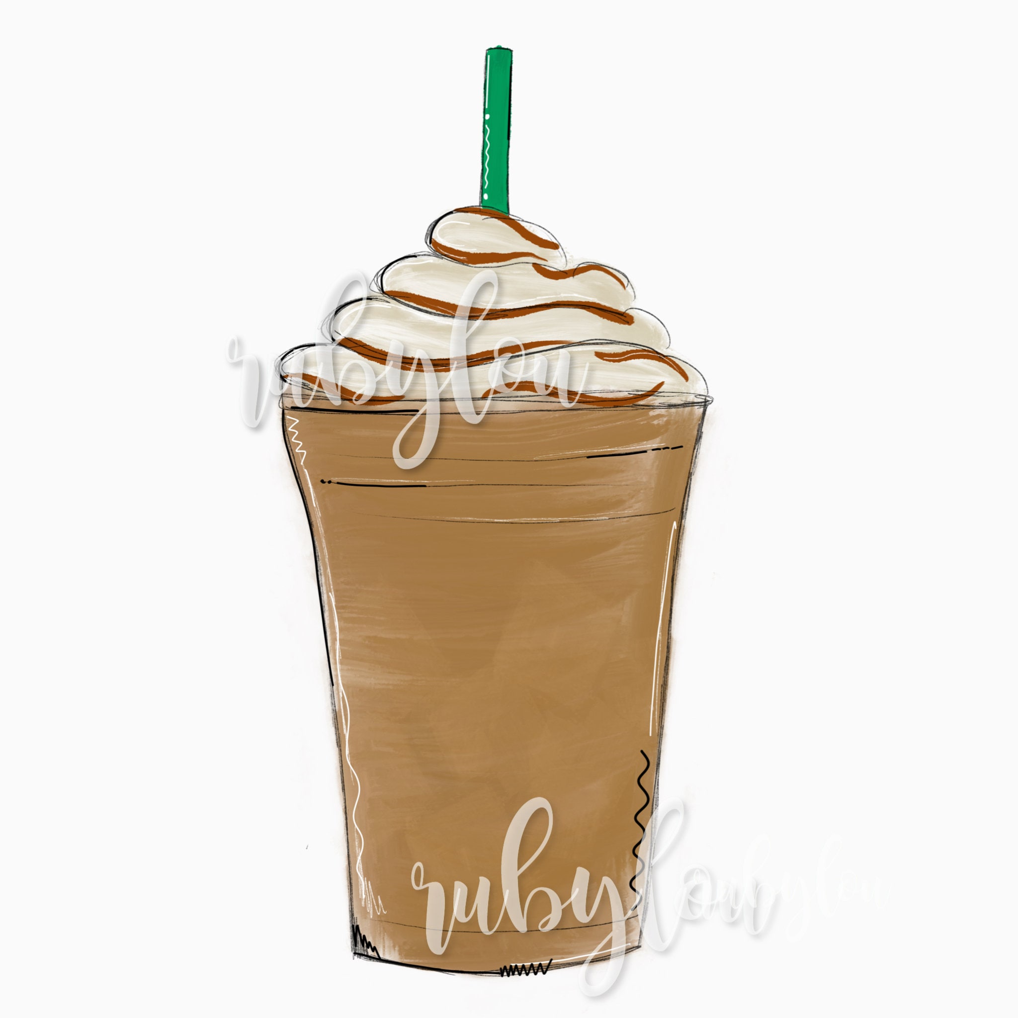 Iced Coffee Frappe Hand Drawn PNG Frappuccino Digital Download