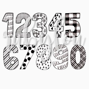 Doodle NUMBERS PNG digital Download Sublimation Design Hand - Etsy