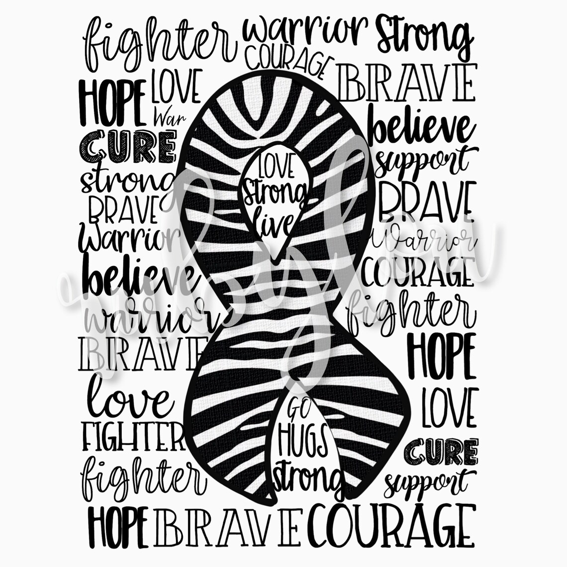Cancer Awareness ZEBRA RIBBON digital download Etsy