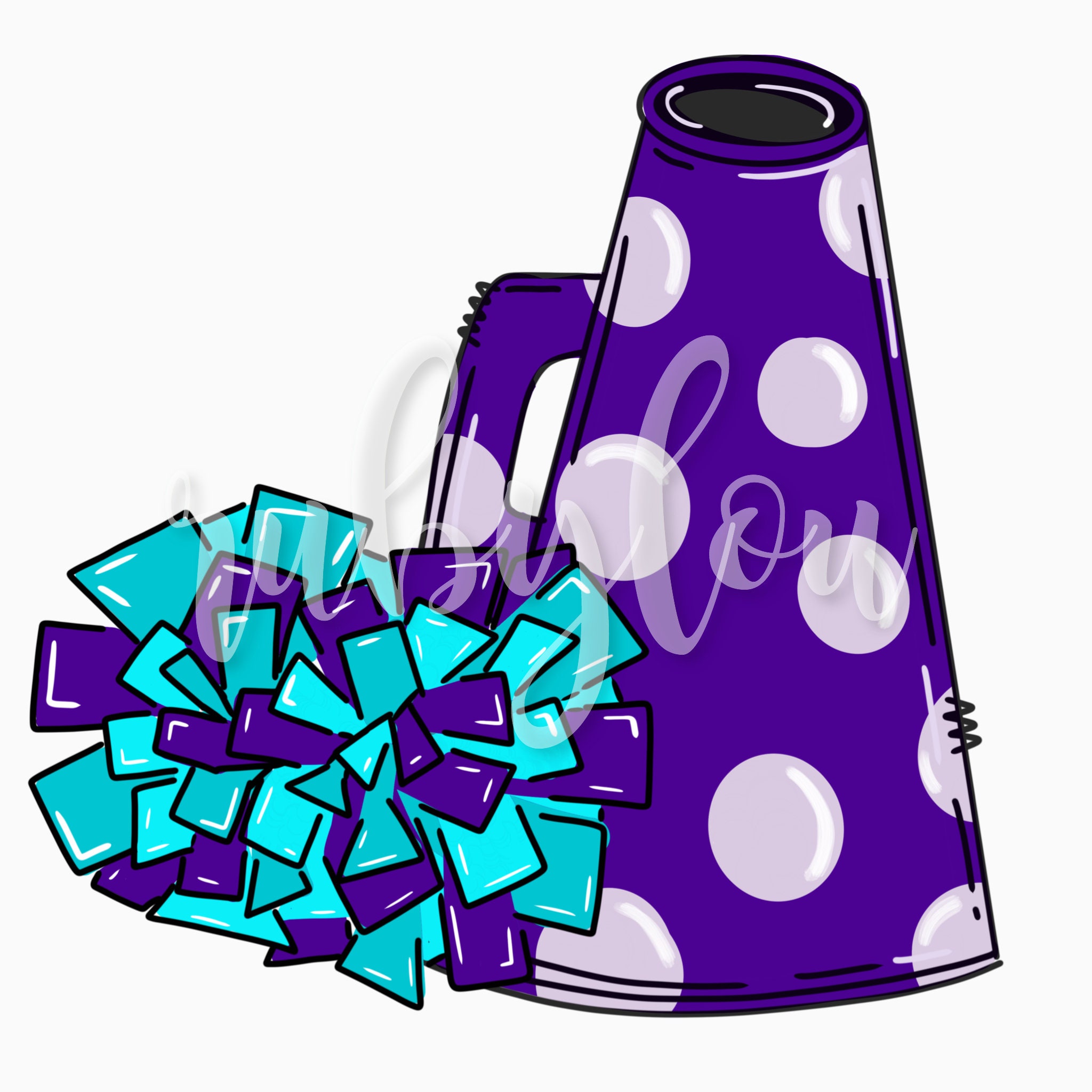 Cheer poms megaphone purple teal digital download Etsy
