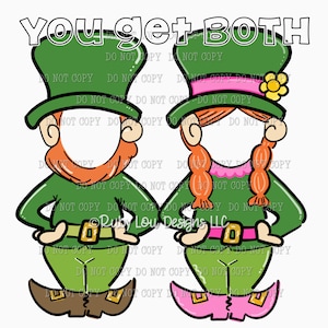 Duende niña niño sin rostro / agrega tu foto / Decoración del aula del maestro Día de San Patricio descarga digital dibujada a mano / Diseño de sublimación