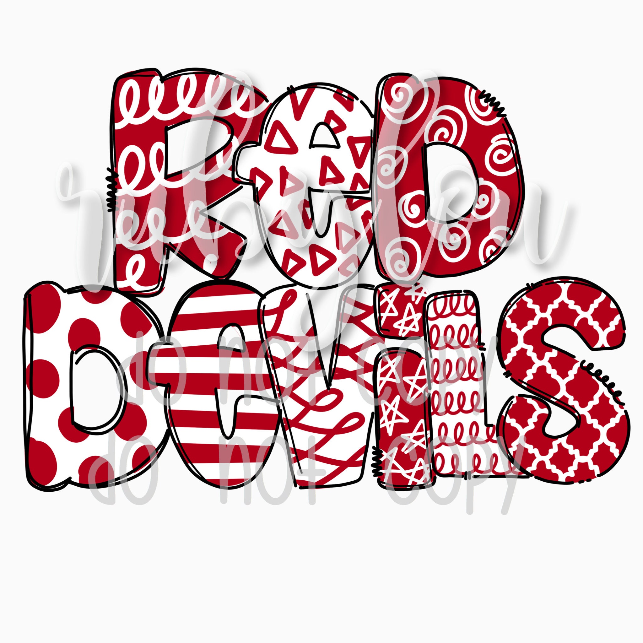 Red Devils PNG patchwork doodle letters digital download | Etsy