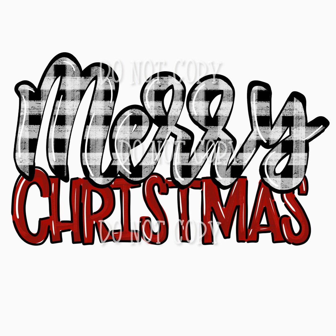 Merry Christmas Buffalo Plaid and Red Hand Drawn Digital Download