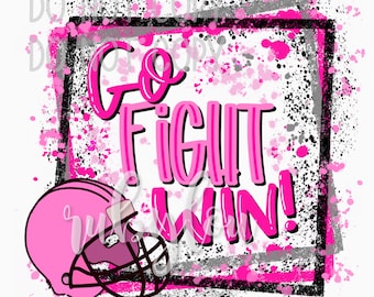 PINK Ribbon Football Paint Splatter Go Fight Win beat cancer | bleached digital download ||  Printable Artwork I Digital File