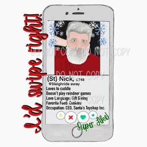 Kerstman dating profiel | Ik zou naar rechts vegen! grappige PNG | digitale download | Sublimatie hand getekende afdrukbare I digitale bestand