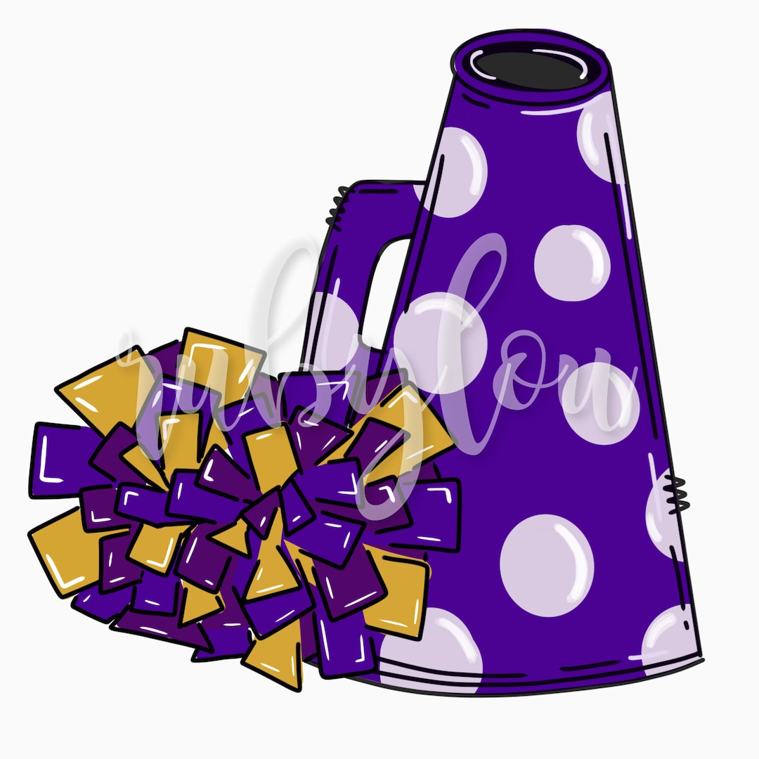 Cheer Poms Megaphone Purple Gold Digital Download Cheerleader Cheerleading Sublimation Design