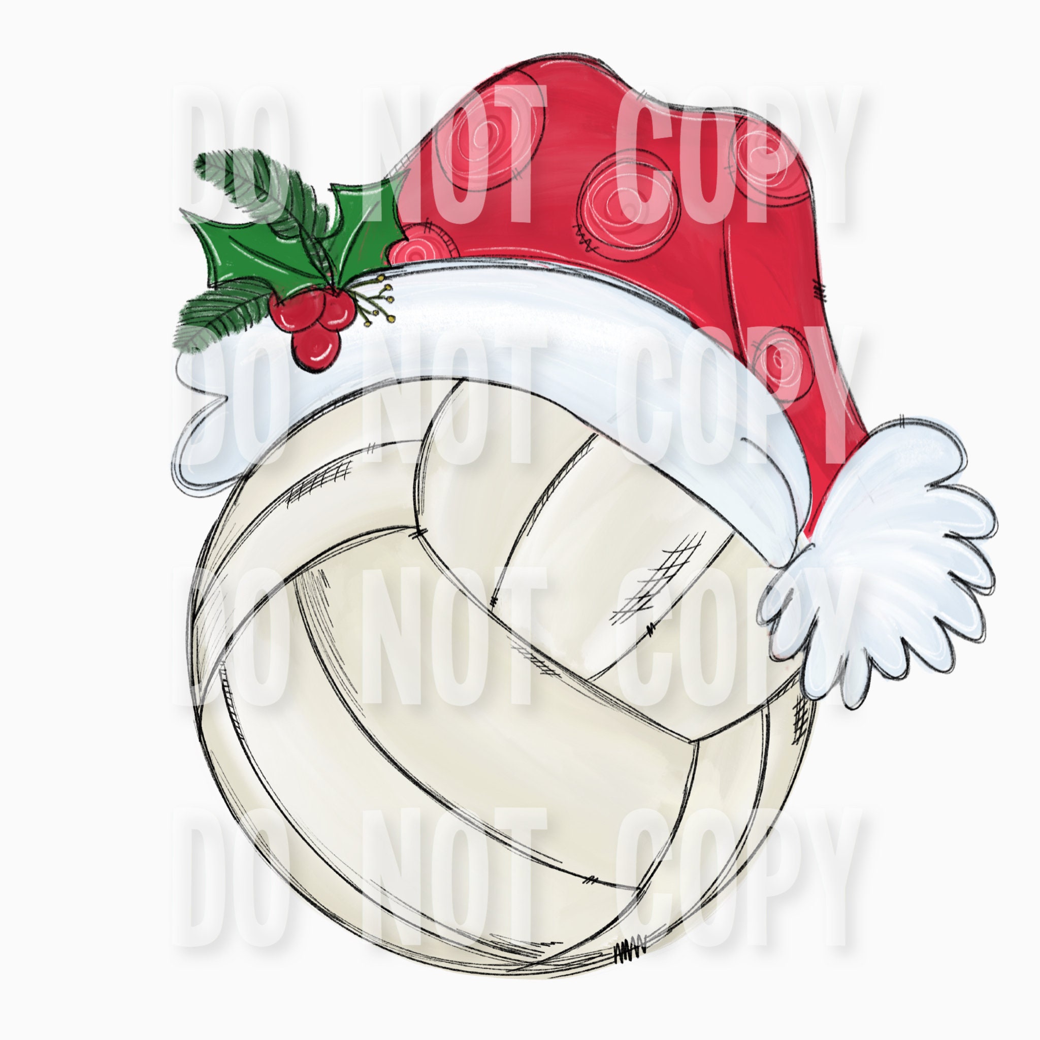 Volleyball SANTA Hat Hand Painted PNG Sublimation Design Etsy