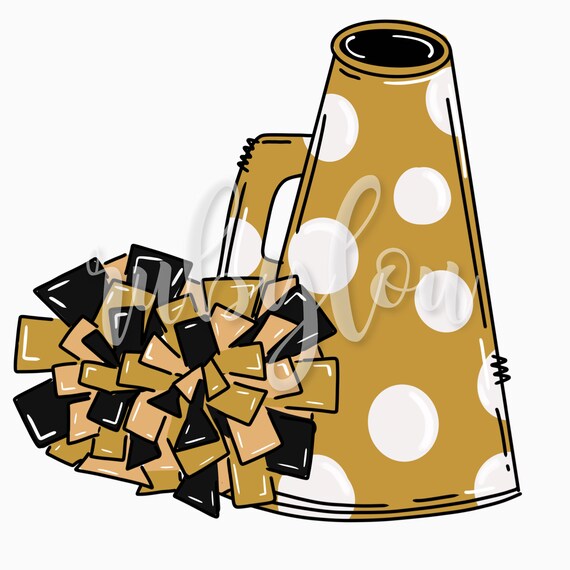Cheer Poms Megaphone Black And Gold Digital Download Etsy