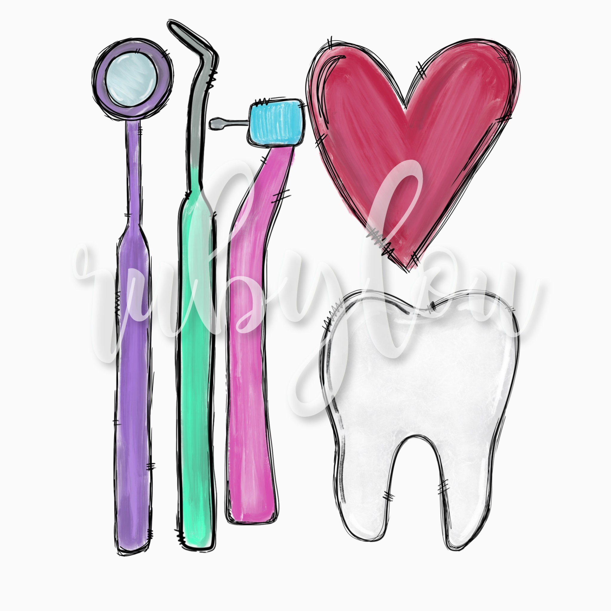 Dental Tools Dental Hygienist Clipart BUNDLE Elements PNG You Get 5