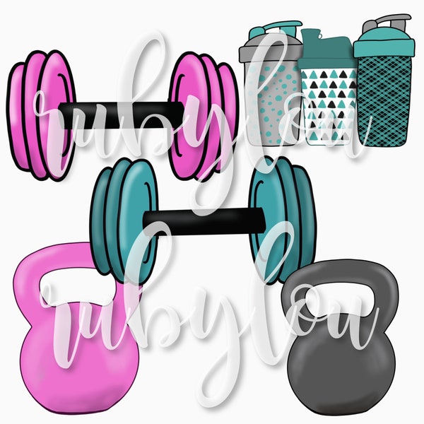 PNG hand drawn Workout | kettlebell weights protein shaker gym |digital download | Sublimation designI Printable Artwork I Digital File