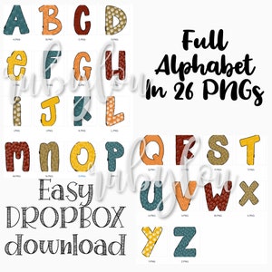 Fall Doodle Letters Full ALPHABET PNG BUNDLE | alpha pack digital download | Sublimation design hand drawn | Printable Art | Digital File