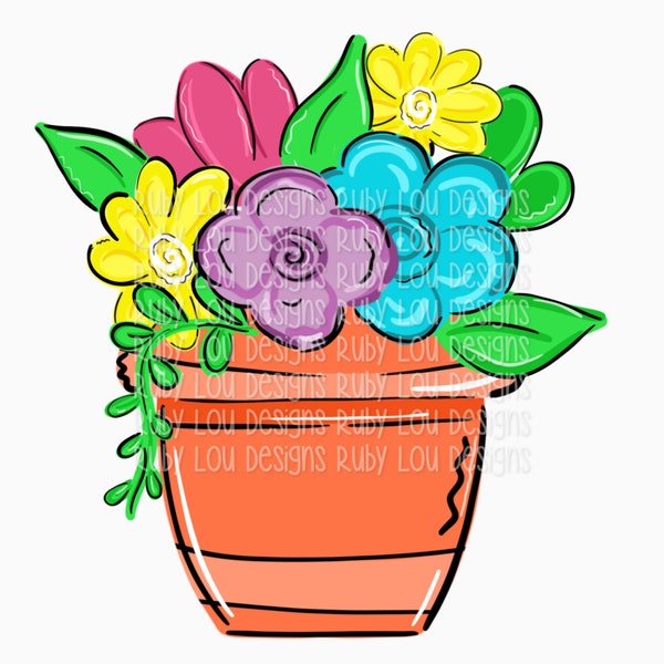 Flower Pot | hand drawn digital download | Sublimation designI Printable Artwork I Digital File