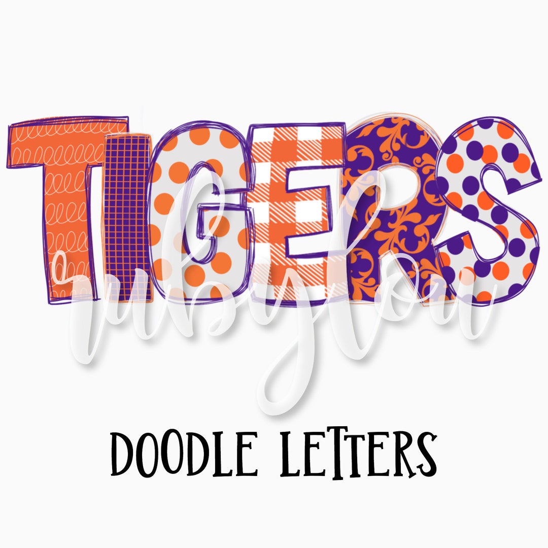TIGERS PNG Patchwork Doodle Letters | Purple and Orange |digital ...