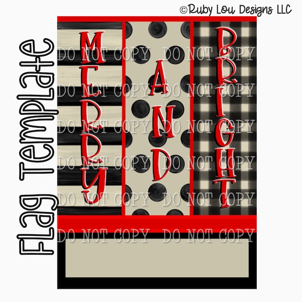 Merry and Bright Garden Flag TEMPLATE | Buffalo Plaid dots stripes | digital download || Sublimation | Printable Art Digital File