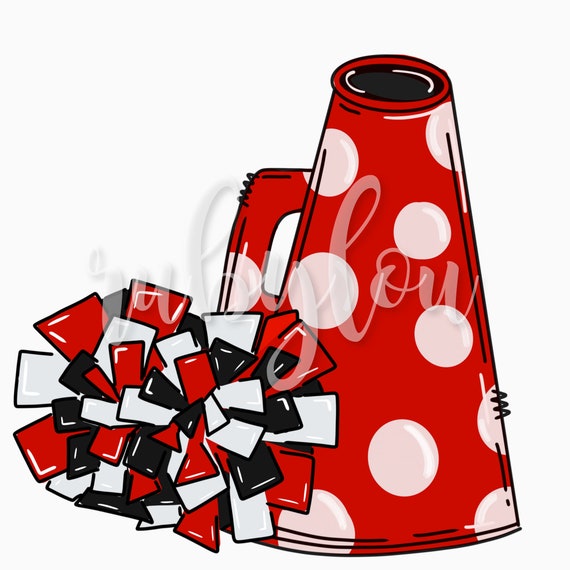 Cheer Poms Megaphone Red Black Digital Download Cheerleader Etsy