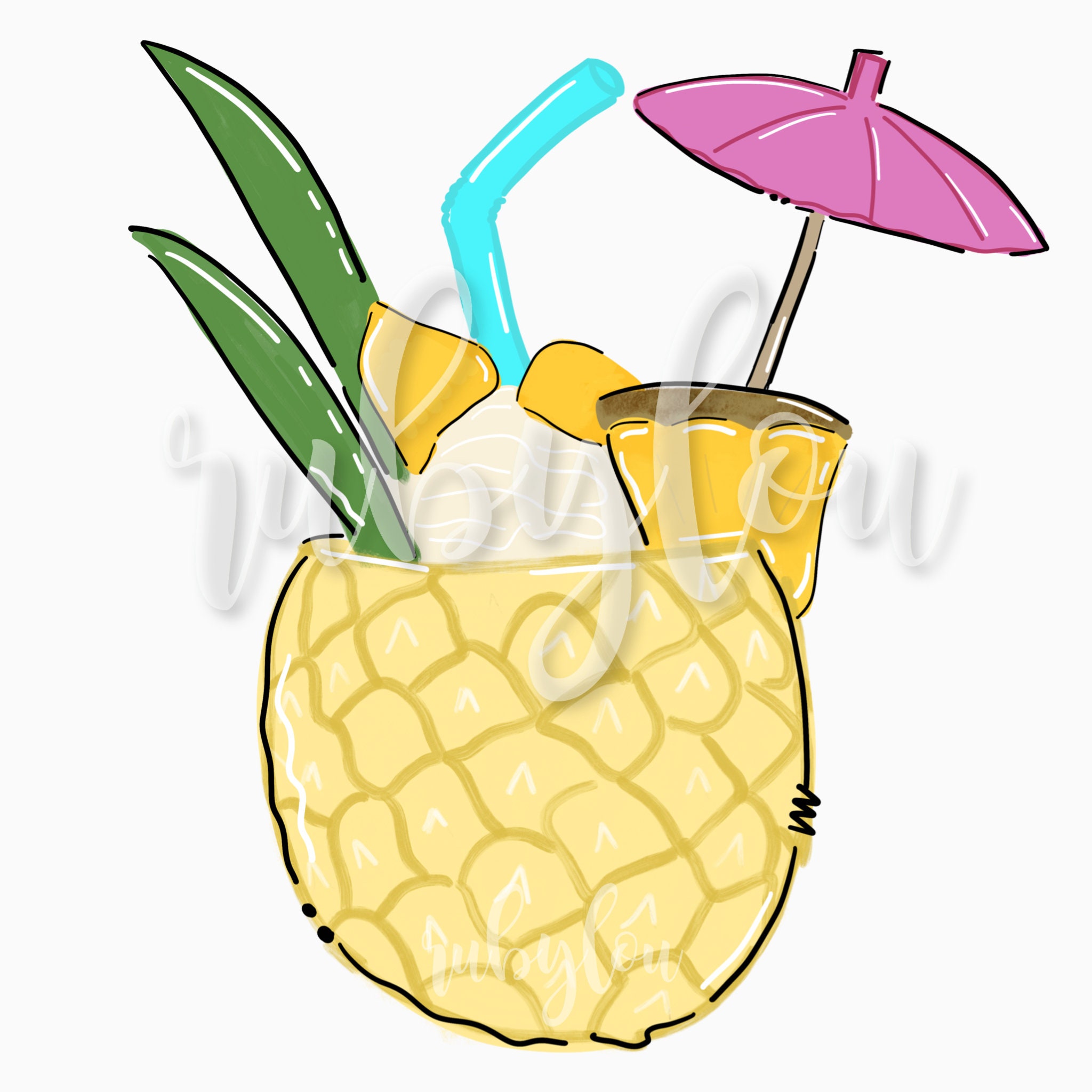 Tropical Pineapple Cocktail hand drawn PNG pina colada Etsy 日本