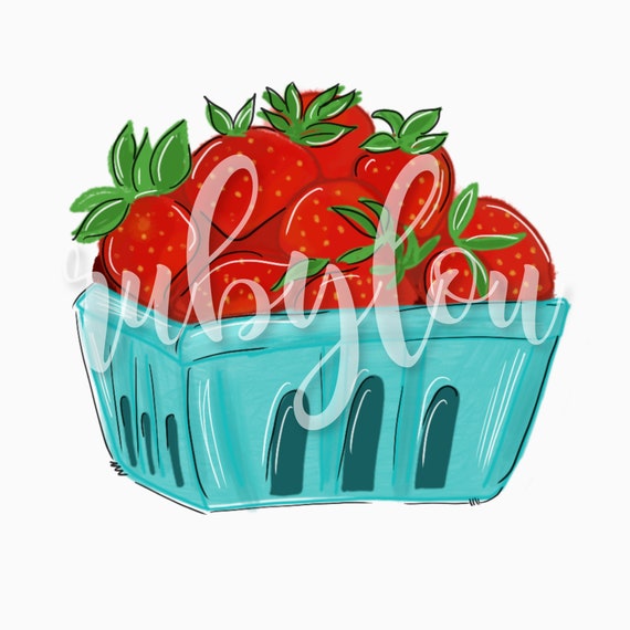 Strawberries Strawberry Basket Hand Drawn Hand Lettered Etsy
