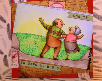 Tarjeta de Felicitación Día de los Abuelos / Día de San Valentín / Amor / Aniversario - Contigo hasta el fin del mundo