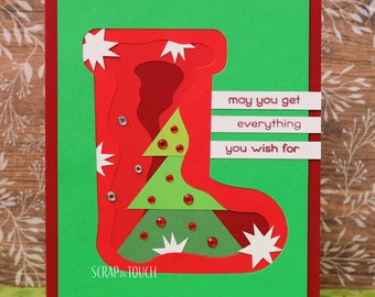 Tarjeta de Feliz Navidad “Calcetín de Befana con árbol de Navidad”