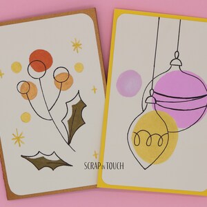 Merry Christmas Card "Christmas Balls in Pink" & "Holly in Bronze"