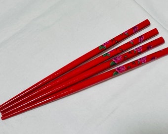 Hair Chopsticks Metal Hair Pin Chinese/Japanese Style Hair Chop Sticks Clip Chopstick Tools Set of 4 Hair Chopsticks Red