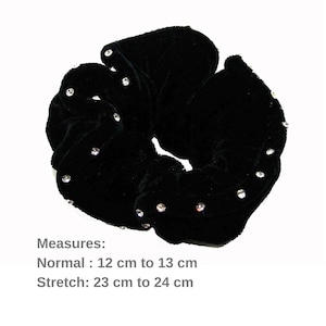 4 * Black Large Rhinestone Velvet Scrunchie Hair Elastics Bobbles Bands Ponytail Holder