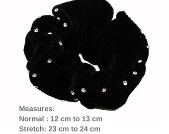 4 * Schwarz Große Strass Samt Scrunchie Haar Gummis Bobbles Bands Pferdeschwanz Inhaber