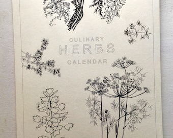 Culinary Herbs Perpetual Calendar // A4 Birthdays and Anniversaries Calendar // Illustrated Vegetarian Recipe and Cooking Calendar