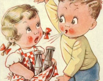 Coo! You Ought To Seen Ours! ~ Children Kids Postcards by Artist KIT FORRES. ~ #7019 ~ Unposted ~ 1946