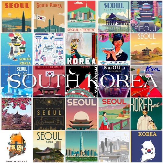 South Korea Travel Poster Postcards Blank On The Back Ideal Etsy