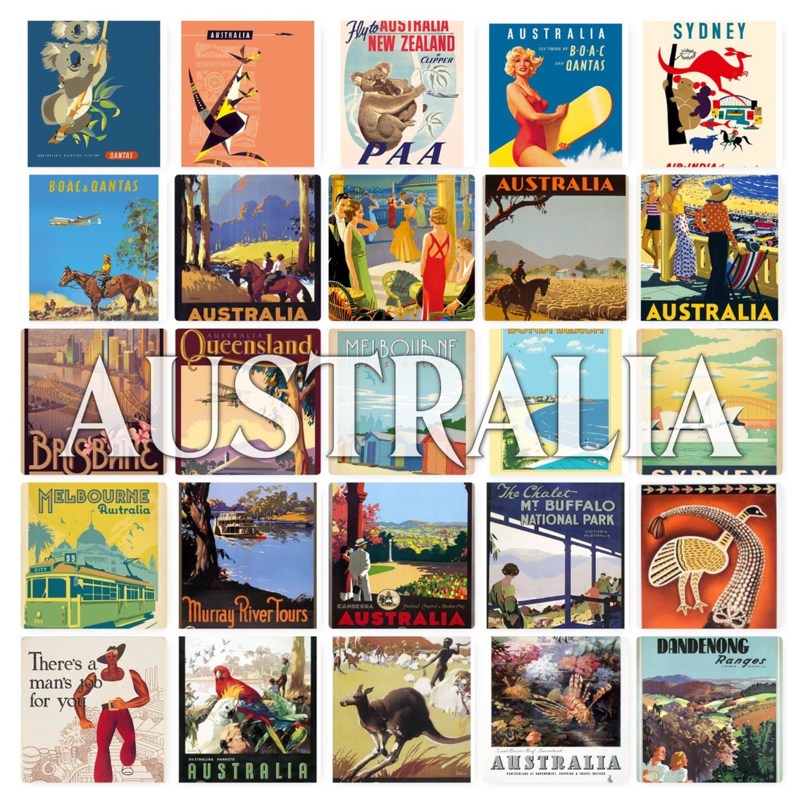 Australie Travel Poster Cartes postales Blank On The Back Etsy
