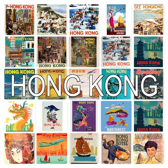 Hong Kong Travel Poster Postcards Blank On The Back Ideal For Etsy