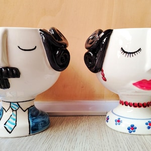 Sizilianische Kopfvasen, sizilianische Kopfvasen, sizilianische „maurische Köpfe“, maurische Köpfe, Höhe 13 cm