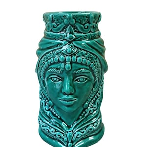 Doppelseitige sizilianische Kopfvase, sizilianische „Mohrenköpfe“, maurischer Kopf, Höhe 13 cm, Mohrenköpfe