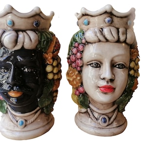 Sicilian head vases, Sicilian head vases, Sicilian &quot;Moorish heads&quot;, Moorish heads h 18 cm