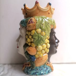 Sicilian double sided head vase, Sicilian &quot;moor heads&quot;, Moorish head, two-faced head h 25 cm