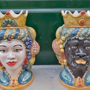 Sicilian head vases, Sicilian head vases, Sicilian &quot;Moorish heads&quot;, Moorish heads h 19 cm