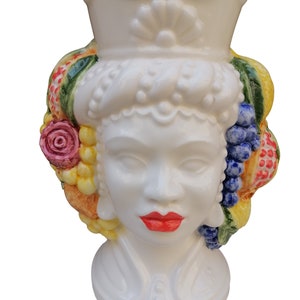 Sicilian double sided head vase, Sicilian &quot;moor heads&quot;, Moorish head, two-faced head h 20 cm