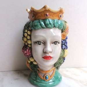 Sicilian double sided head vase, Sicilian &quot;moor heads&quot;, Moorish head, two-faced head