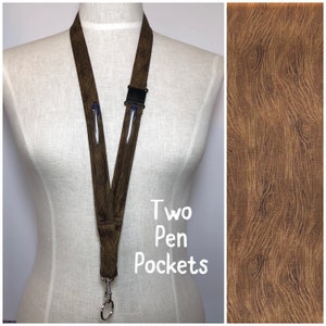 Wood Grain two pen pocket Lanyard, pen holder