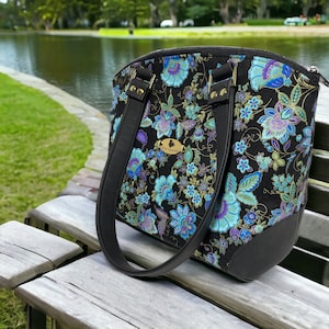 Blue floral and gold, domed handbag